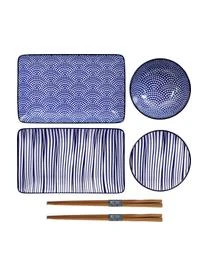 Tokyo Design Studio Handgemachtes Porzellan-Geschirr-Set Nipponmit EssstÀbchen, 2 Personen (6-tlg.)