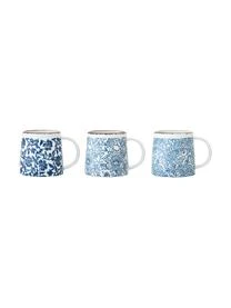 Bloomingville Handgemachte Tassen Molly Mit Blauem Blumenmuster, 3er-Set